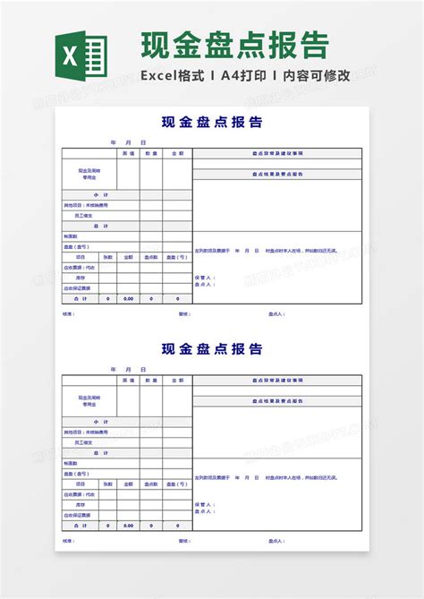 现金盘点报告表模版Excel模板下载_熊猫办公