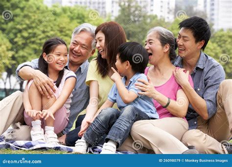 Portrait of Multi-Generation Chinese Family Stock Image - Image of ...