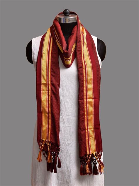 Maroon ilkal Cotton Viscose Dupatta with Zari Border Design ds3926 – Uppada