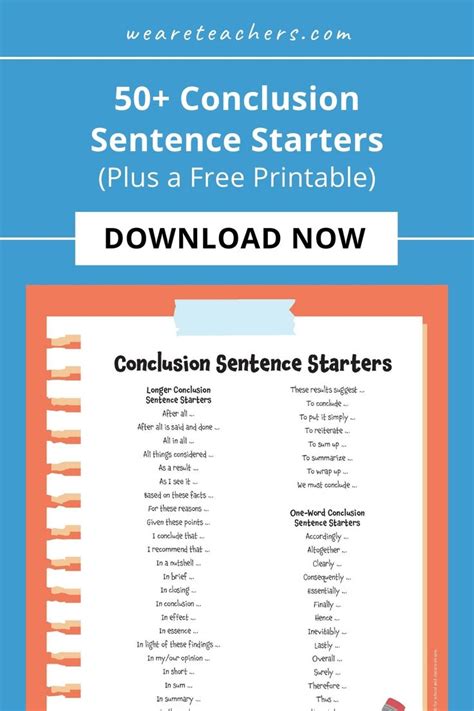 50+ Conclusion Sentence Starters (Free Printable) en 2024