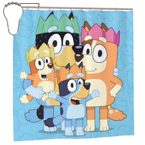 Sanaai Bluey Pattern Waterproof Shower Curtain Set - Fancy Bathroom ...