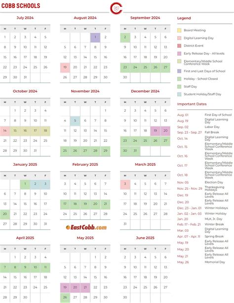 East Cobb School Calendar 2024-2025 | EastCobb.com