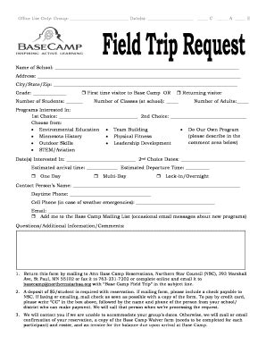 Field Trip Request Form - Blank Fillable Template | Fill Out, Print ...