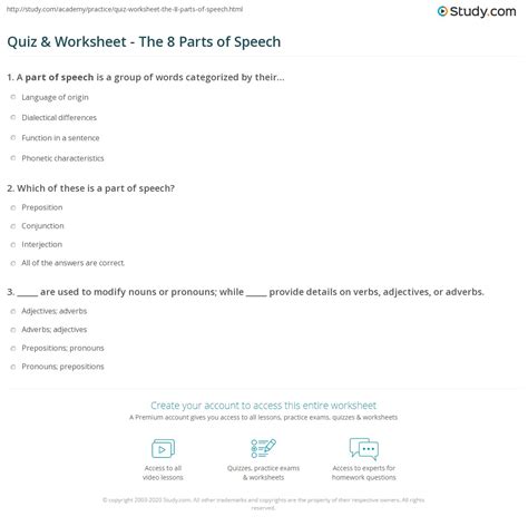 Parts Of Speech Quiz
