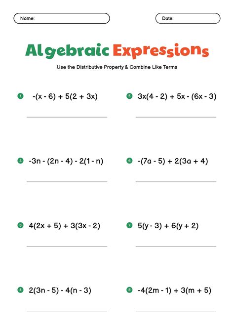 Algebraic Expression And Equation Worksheets