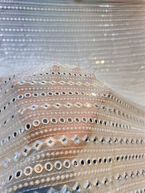 White Pure Viscose Georgette Mirror Stripe Embroidery 44 Inch Width (P ...