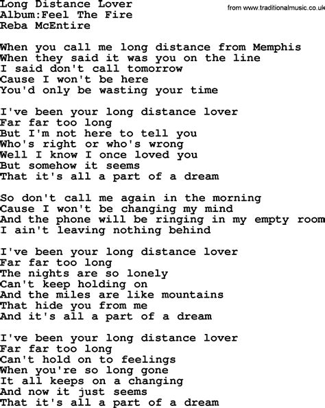 Long Distance Lover, by Reba McEntire - lyrics