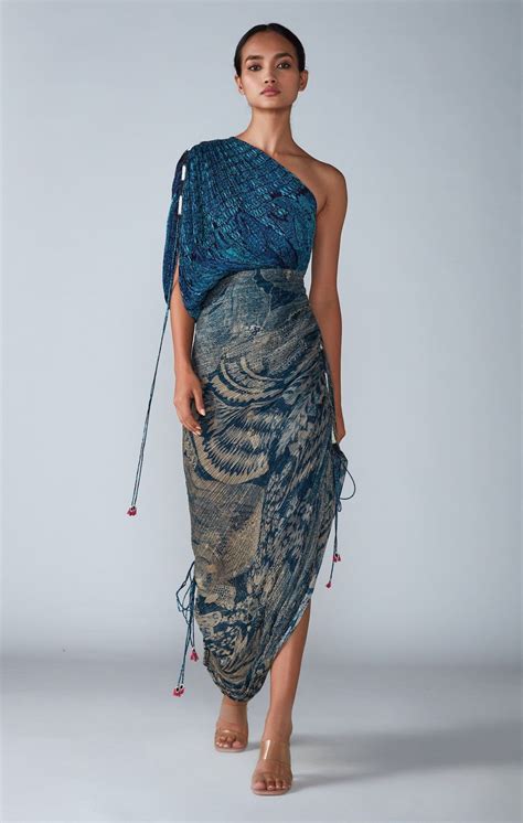 Blue Abstract Pleated Saree Dress | Sari dress, Saree dress, Fashion outfits