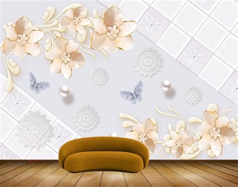 Avikalp MWZ1042 Orange White Flowers Butterflies 3D HD Wallpaper ...