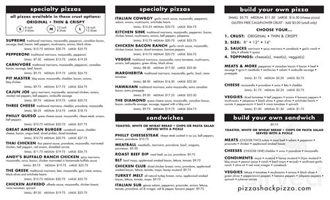 Menu - Clinton MS's The Bank by Pizza Shack | Sirved