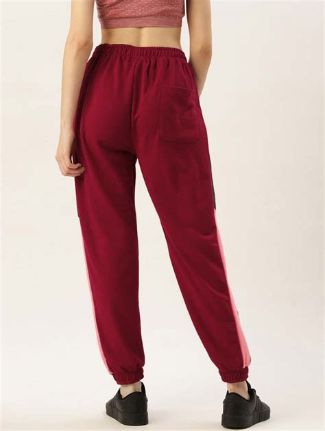 Women Maroon Solid Joggers with Side Striped Detail
