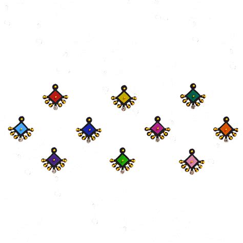 Comet Busters Beautiful Multicolor Square Bindis WIth Gold Beads (12mm