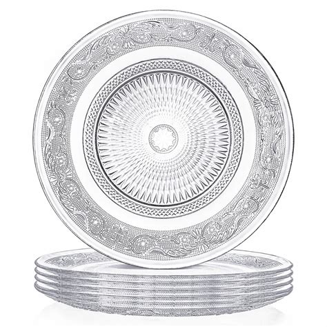 Elsjoy Set of 6 Glass Dinner Plate, 10 Inch Large Serving Plate Round ...
