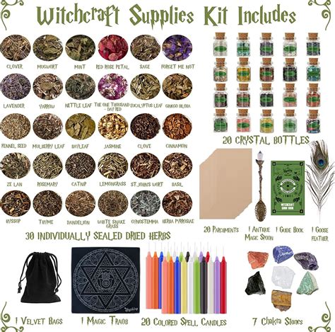 Witchcraft Supplies Kit - SHYSHINY 101 Pack with Chakra Stones, Crystal Jars, Herbs, Candle ...