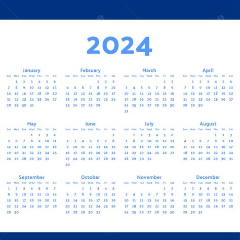 2024年日历全年表 2024年日历免费下载 全年一页一张图 免费电子打印版 无农历 无周数 周一开始 - 日历精灵