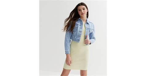 Girls Pale Blue Cotton Denim Frayed Crop Jacket | New Look