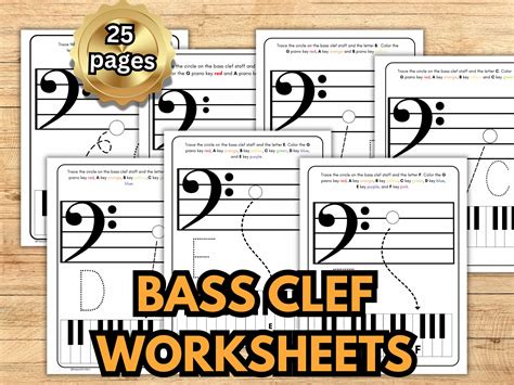 Learn to Read BASS Clef Worksheets for Kids, Piano Lessons, Music ...