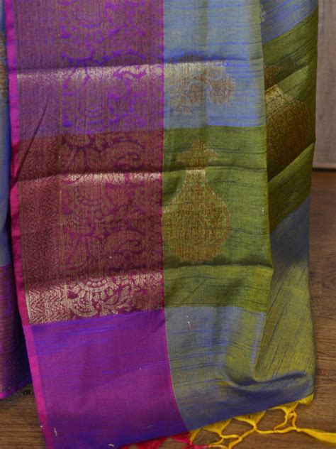 Banarasee Handloom Linen Silk Mix Antique Zari Buta Saree-Grey