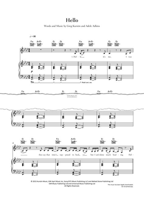 Hello (Adele) | Sheet Music: Guitar, Piano, Voice | PDF Download
