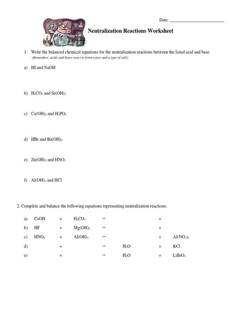 Neutralization Reactions Worksheet | PDF