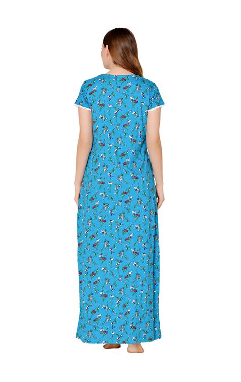 Buy Bodycare Womens Combed Cotton V Neck Printed Long Night Dress ...