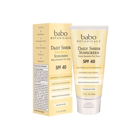 Babo Botanicals SPF 40 Daily Sheer Facial Sunscreen, Unscented, 1.7oz ...