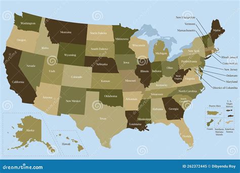 United States of America Political Map with All 50 States and Islands ...