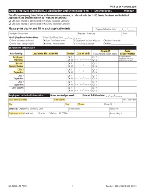 Fillable Online Humana Enrollment Form Pdf - Fill Online, Printable ...