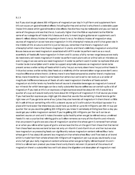 5.1 3 - Video Notes - 5 3 but if you start to get above 350 milligrams of magnesium per day in ...