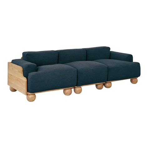 Nismaaya Batson Oak Wood 3 Seater Sofa Blue – Nismaaya Decor
