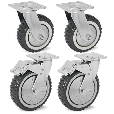 6 Inch Heavy Duty Caster No Noise Anti-Skid Plate Swivel Rubber Casters ...