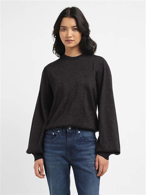Women's Solid Black Crew Neck Sweater – Levis India Store