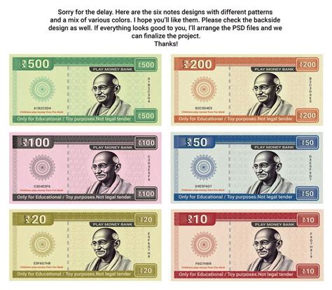 Design Play Money Inspired by Indian Currency (6 Notes - Front & Back ...