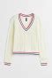 V-neck cable-knit jumper - Cream/Bright blue - Ladies | H&M IN