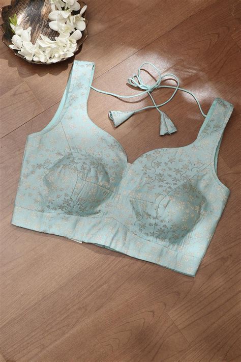 IB1B124022807 Blue Banarasi Silk Padded Blouse