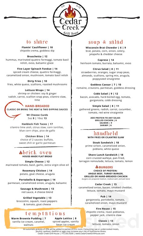 Cedar Creek Grill House at Michael Dalrymple blog