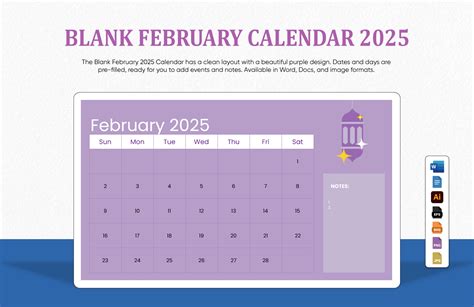Simple February 2025 Calendar Template in PSD, Illustrator, Word, Apple ...