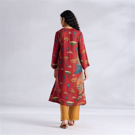 Buy Rasika Modal Satin Kurta - Rust | Rustorange
