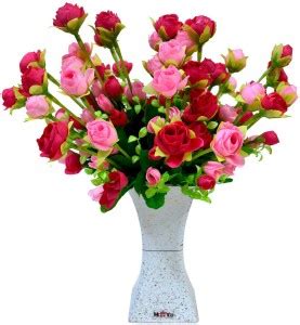ME&YOU Decorative PVC White color Vase Pink, Red Rose Artificial Flower ...