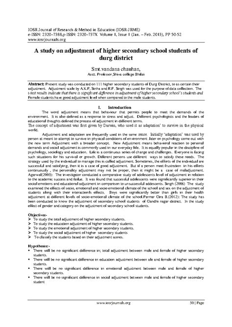 Adjustment Inventory for Higher Secondary School Students in Durg ...
