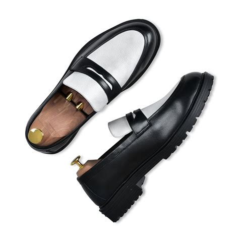 RNK Luxoro Bianco Noir Loafers for Men | Black & White Luxury Penny Lo
