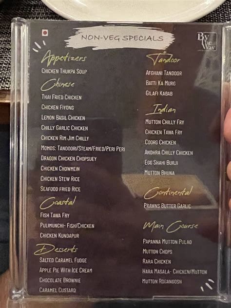 Menu at By The Way Mangalore, Mangaluru