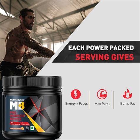 MuscleBlaze Pre Workout Ripped, 250 g (0.55 lb), Fruit Splash - NutraC ...