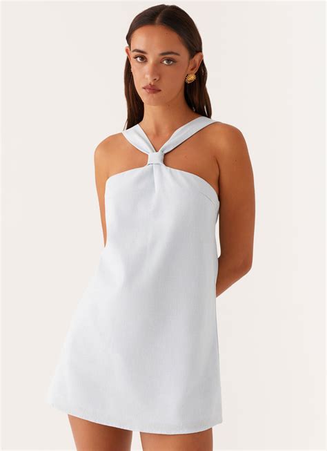 Keira Linen Mini Dress - Blue – Peppermayo