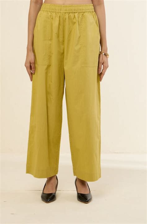 comfort fit ankle length narrow pants - light green poplin - maati crafts