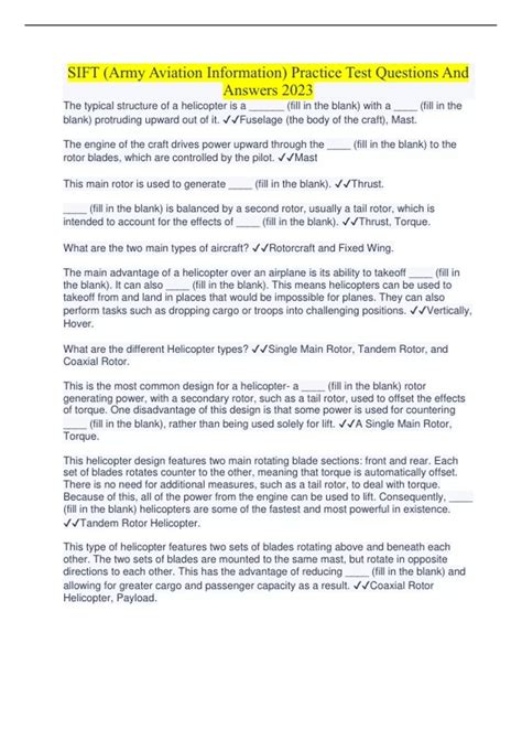 SIFT (Army Aviation Information) Practice Test Questions And Answers ...