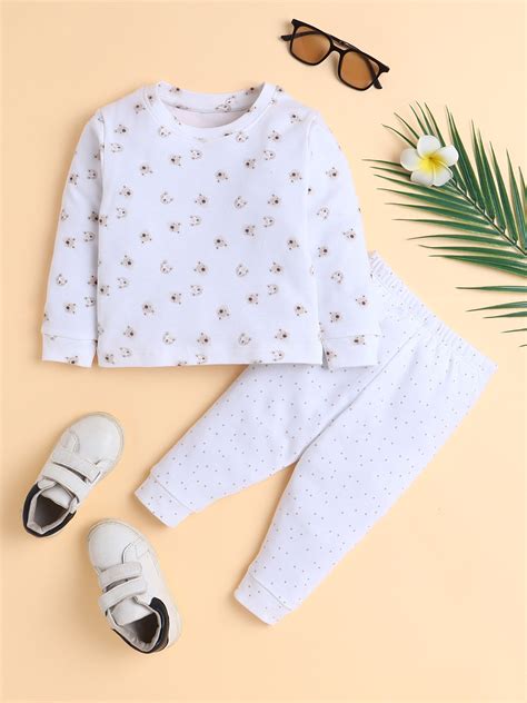 Polka Tots Full Sleeve Teddy Bear print Co-ord Joggers - White ...