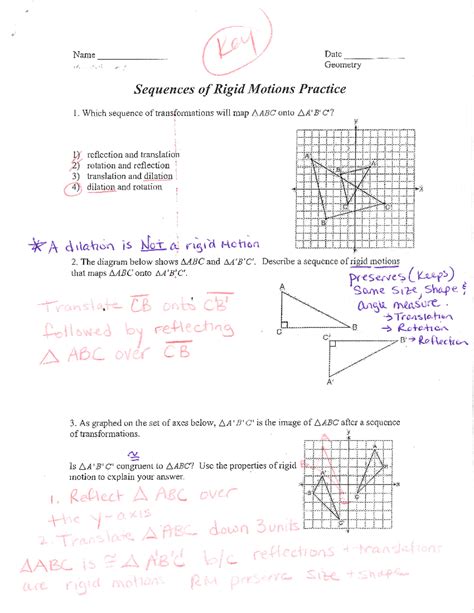 Answer KEY Sequences of Rigid Motions Practice - Studocu