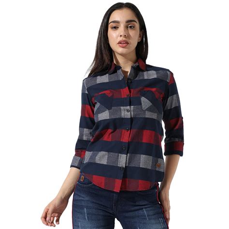Buy Campus Sutra Women's Multicoloured Checkered Button Up Regular Fit ...
