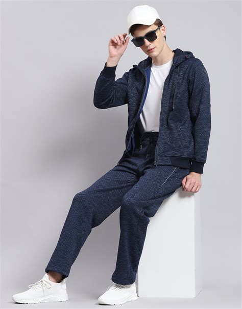 Buy Men Navy Blue Solid Hooded Full Sleeve Tracksuit Online in India ...